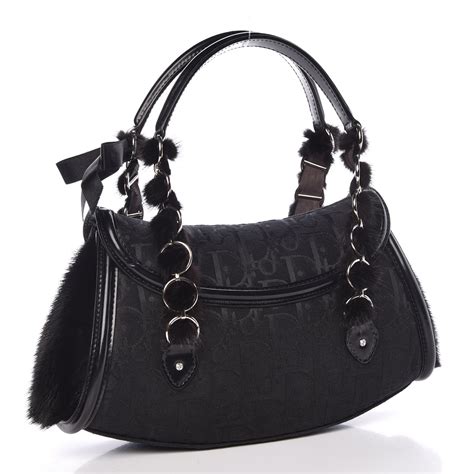 dior black rabbit fur satchel|Dior equestrian bags.